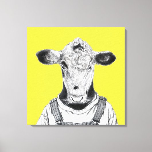 Kalb in Dungaree (Retro-Gelb) Leinwanddruck (Vorderseite)