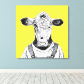 Kalb in Dungaree (Retro-Gelb) Leinwanddruck (Insitu (Holzboden))