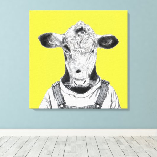Kalb in Dungaree (Retro-Gelb) Leinwanddruck (Insitu (Holzboden))