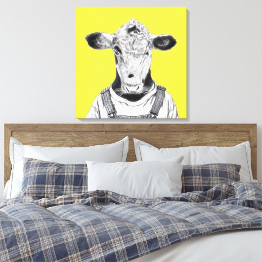 Kalb in Dungaree (Retro-Gelb) Leinwanddruck (Insitu (Schlafzimmer))