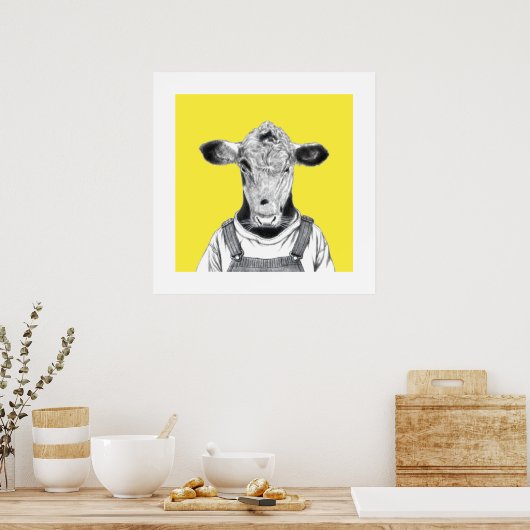 Kalb in Dungaree (Retro-Gelb) Poster (Küche)