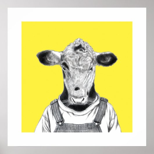 Kalb in Dungaree (Retro-Gelb) Poster (Vorne)