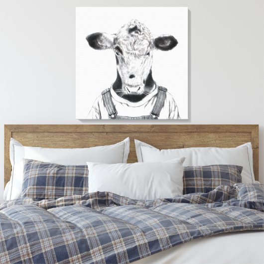 Kalb in Dungaree (Schnee) Leinwanddruck (Insitu (Schlafzimmer))