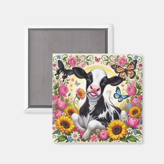 Kalb in einem pulsierenden Flora- und Schmetterlin Magnet (Vorderseite/Rückseite)