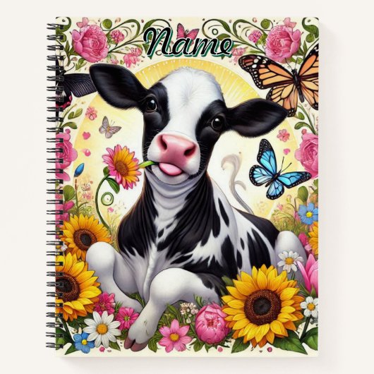 Kalb in einem pulsierenden Flora- und Schmetterlin Notizblock (Vorderseite)