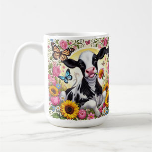 Kalb in einer lebendigen Blumen- und Schmetterling Kaffeetasse