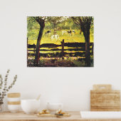 Kälber auf einem von wilden Bäumen gesäumten Feld, Poster (Küche)