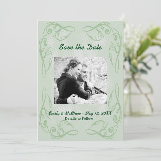 Kale Abstrakt Swirr Border Save the Date flache Ka (Stehend Vorderseite)