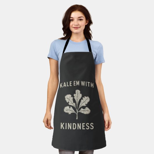 Kale Em mit Kindness Funny Pun Veggies Vegan Schürze (Getragen)