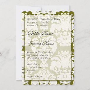 Kale Green Damask Vintage Wedding Einladungen