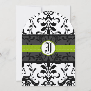 Kale Green Monogram Damask Einladung zur Hochzeit