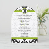 Kale Green Monogram Damask Einladung zur Hochzeit (Stehend Vorderseite)