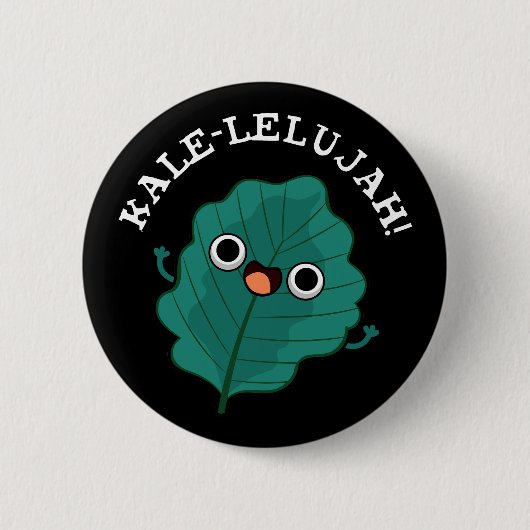 Kale-lelujah Funny Veggie Kale Pun Dark BG Button (Vorderseite)