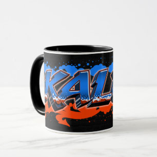 Kaleb Vorname Name Graffiti blue orange Tasse