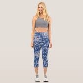 Kaleidoscope Bright Blue, White, Single Star Capri Leggings (Vorderseite)