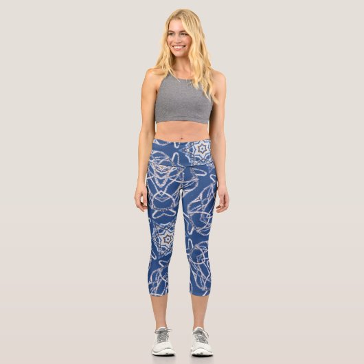 Kaleidoscope Bright Blue, White, Single Star Capri Leggings (Vorderseite)