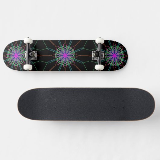 Kaleidoscope Mandala Art Black Pink Skateboard (Horizontal)