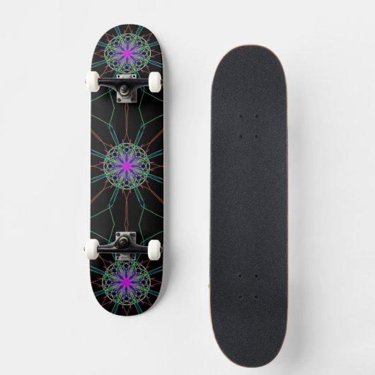 Kaleidoscope Mandala Art Black Pink Skateboard (Vorderseite)