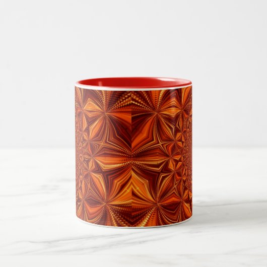 Kaleidoscope Red Digital Art Pattern-67546 Zweifarbige Tasse (Mittel)