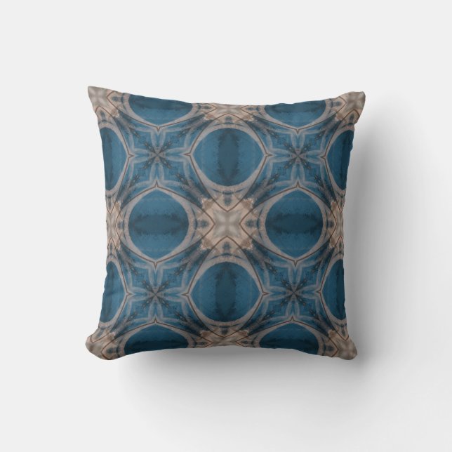 Kaleidoscopic Geometric Indigo Bohemian Pillow Kissen (Vorderseite)