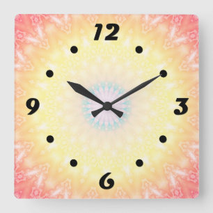 Kaleidoscopic summer circle mosaic print pastel co quadratische wanduhr