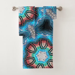 Kaleidoskop aus Cyan und Silber mit roh gestrichen Badhandtuch Set