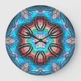 Kaleidoskop aus Cyan und Silber mit roh gestrichen Große Wanduhr