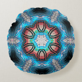 Kaleidoskop aus Cyan und Silber mit roh gestrichen Rundes Kissen