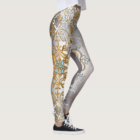 Kaleidoskop aus Gold und Silber Leggings (Rechts)