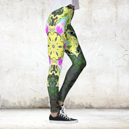 Kaleidoskop-Blume Gelb und Rosa Leggings