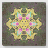 Kaleidoskop-Blume Gelb und Rosa Steinuntersetzer (Vorderseite)