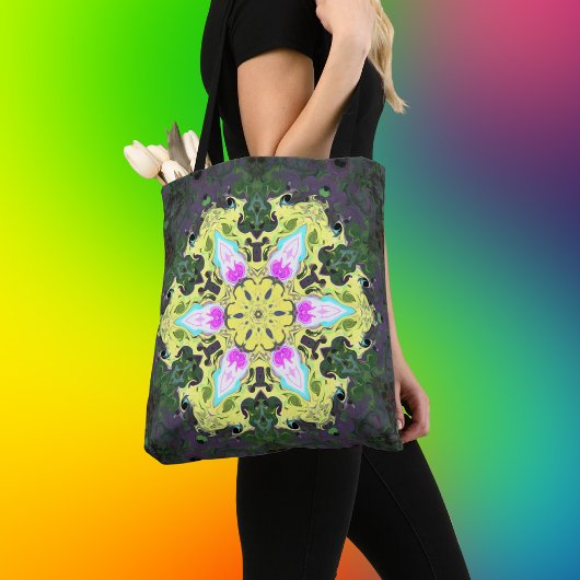 Kaleidoskop-Blume Gelb und Rosa Tasche