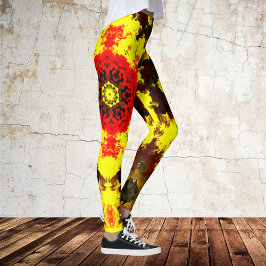 Kaleidoskop-Blume Gelb und Rot Leggings