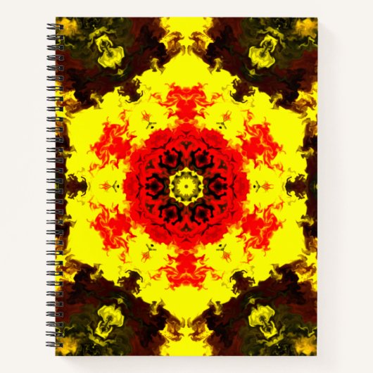 Kaleidoskop-Blume Gelb und Rot Notizblock (Vorderseite)