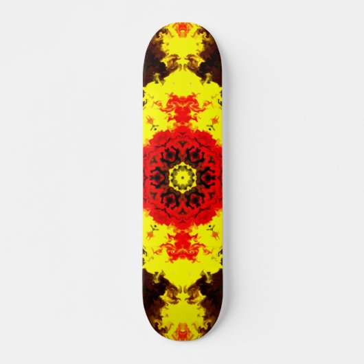 Kaleidoskop-Blume Gelb und Rot Skateboard (Vorne)