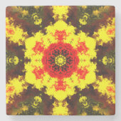 Kaleidoskop-Blume Gelb und Rot Steinuntersetzer (Vorderseite)