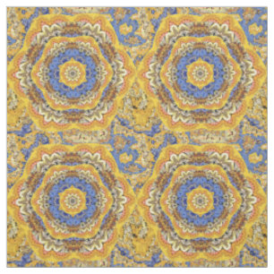 Kaleidoskop-Blumenmuster in Luxus-Blau-Goldgelb-Mi Stoff