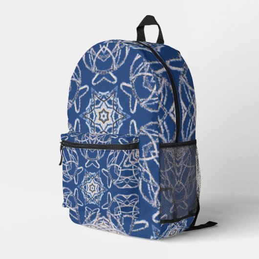 Kaleidoskop Bright Blue, White, Single Star Bedruckter Rucksack (Rückseitige Ecke Rechts)