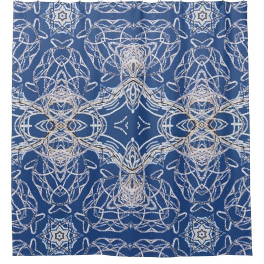 Kaleidoskop Bright Blue, White, Single Star Duschvorhang (Vorderseite)