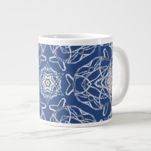 Kaleidoskop Bright Blue, White, Single Star Jumbo-Tasse (Vorderseite Rechts)