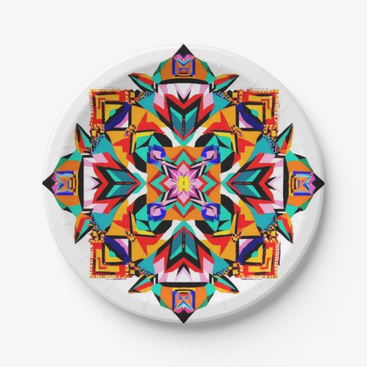 Kaleidoskop Burst: Ein moderner Tribal Mandala Pappteller (Vorderseite)