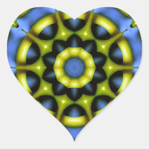 Kaleidoskop Dekoration Blau Gelb Herz-Aufkleber