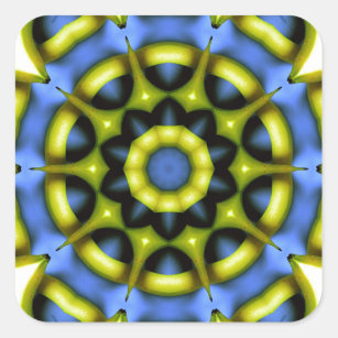 Kaleidoskop Dekoration Blau Gelb Quadratischer Aufkleber