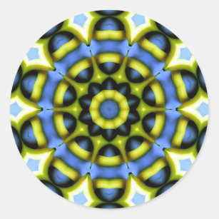 Kaleidoskop Dekoration Blau Gelb Runder Aufkleber
