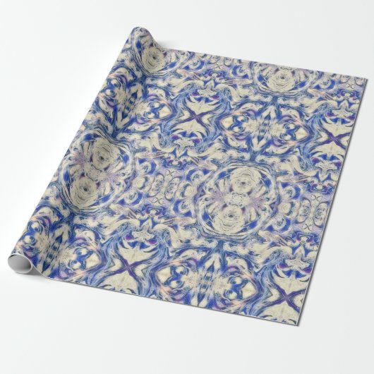 Kaleidoskop-Delft-Fliesenmuster in Blau und Weiß Geschenkpapier (Ungerollt)