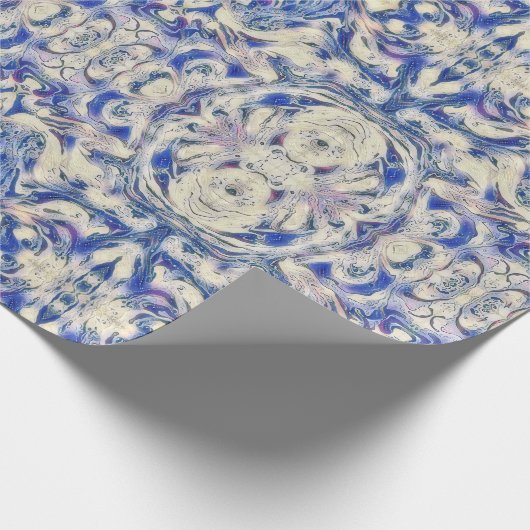 Kaleidoskop-Delft-Fliesenmuster in Blau und Weiß Geschenkpapier (Ecke)