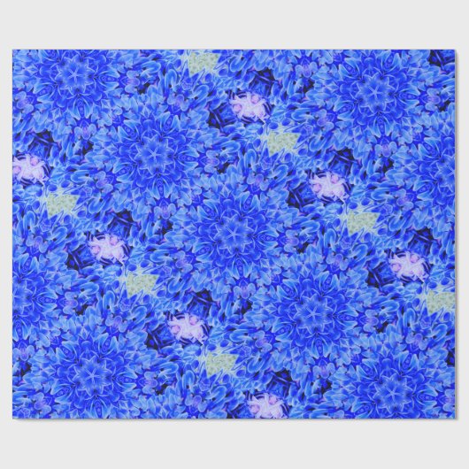 Kaleidoskop Design Blau Lila Blumenart Geschenkpapier (Flach)