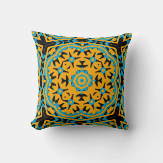 Kaleidoskop-Design, Light Blue, Gold, Black Kissen
