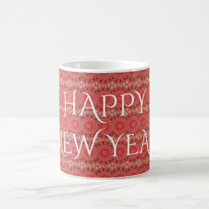 Kaleidoskop Design Red Blume Happy Neujahrstext Kaffeetasse