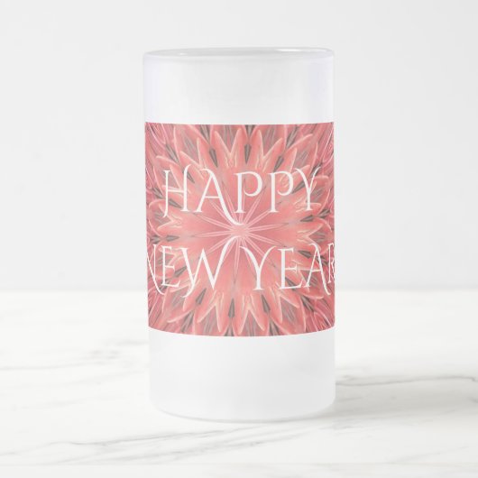 Kaleidoskop Design Red Blume Happy Neujahrstext Mattglas Bierglas (Mittel)